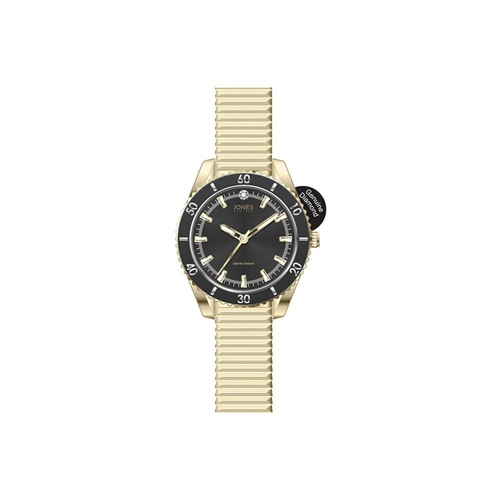 Women's Genuine Diamond Black Dial and Gold-Tone Expansion Metal Bracelet Analog Watch 34mm商品第1张图片规格展示