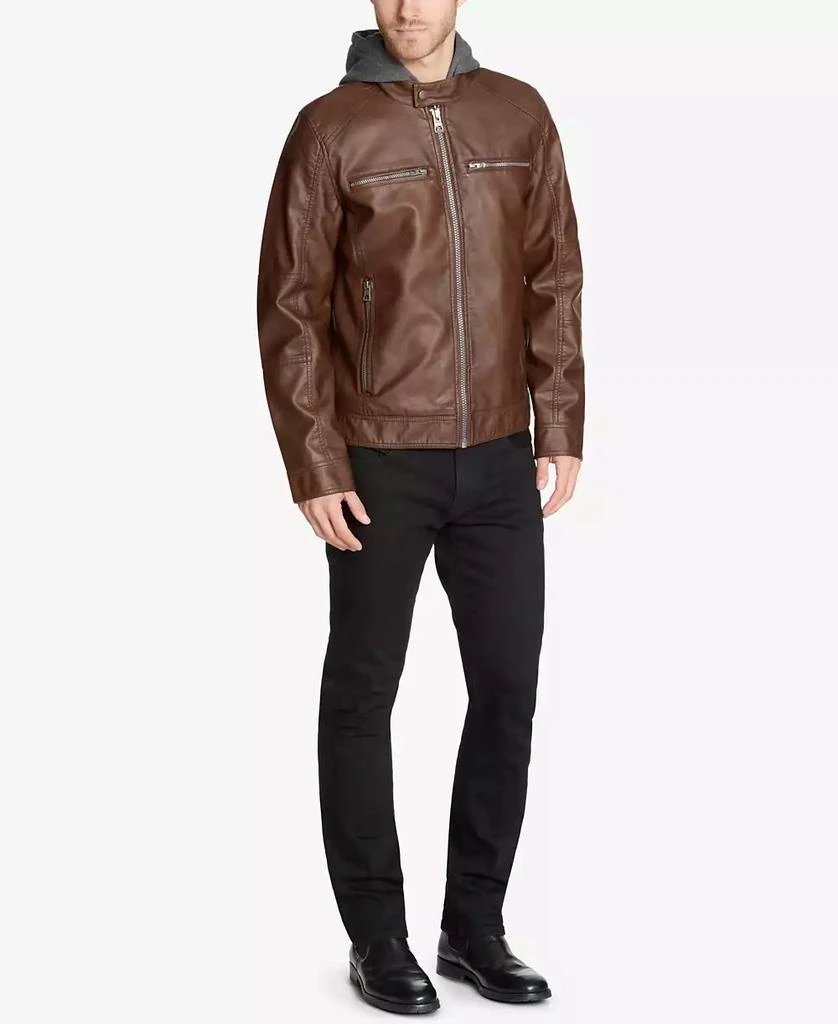 商品GUESS|Men's Faux-Leather Detachable-Hood Motorcycle Jacket,价格¥598,第4张图片详细描述