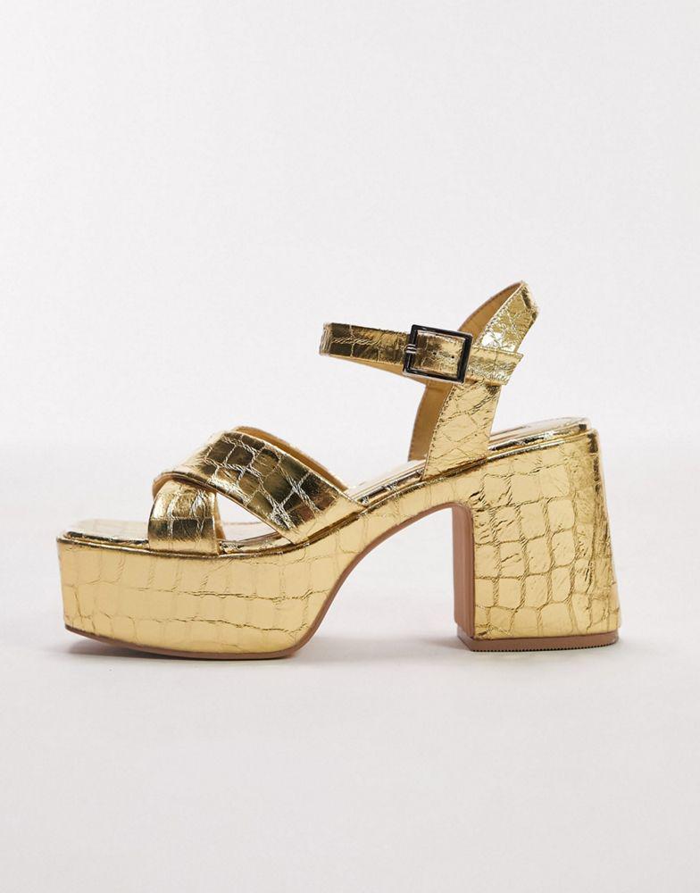 商品Topshop|Topshop Sarah platform sandal in gold,价格¥304,第1张图片
