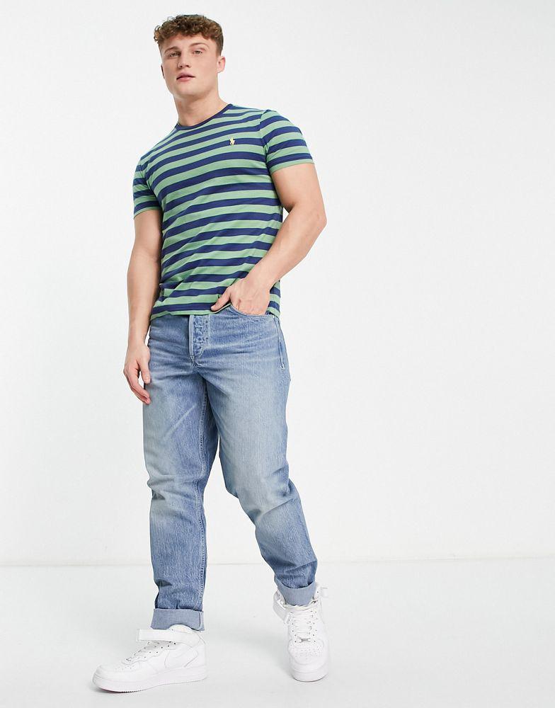 商品Ralph Lauren|Polo Ralph Lauren icon logo stripe t-shirt in green/navy,价格¥567,第6张图片详细描述
