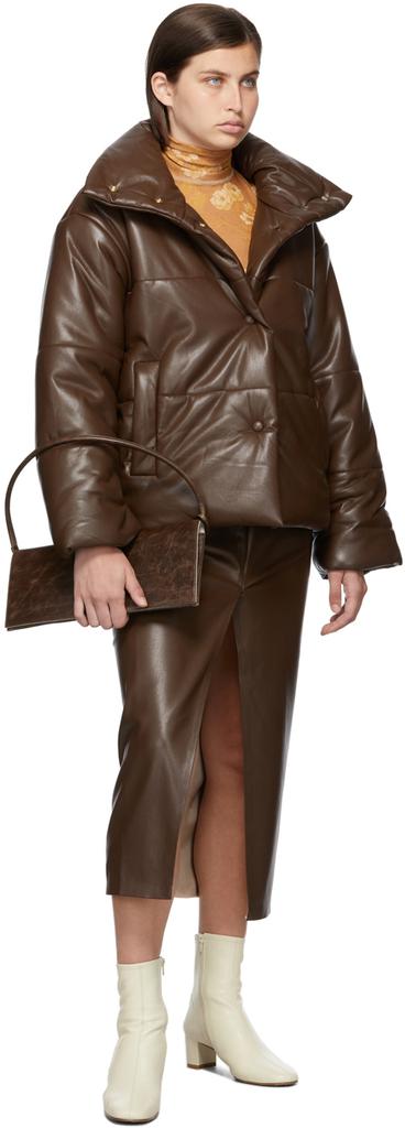 Brown Hide Puffer Vegan Leather Jacket商品第4张图片规格展示