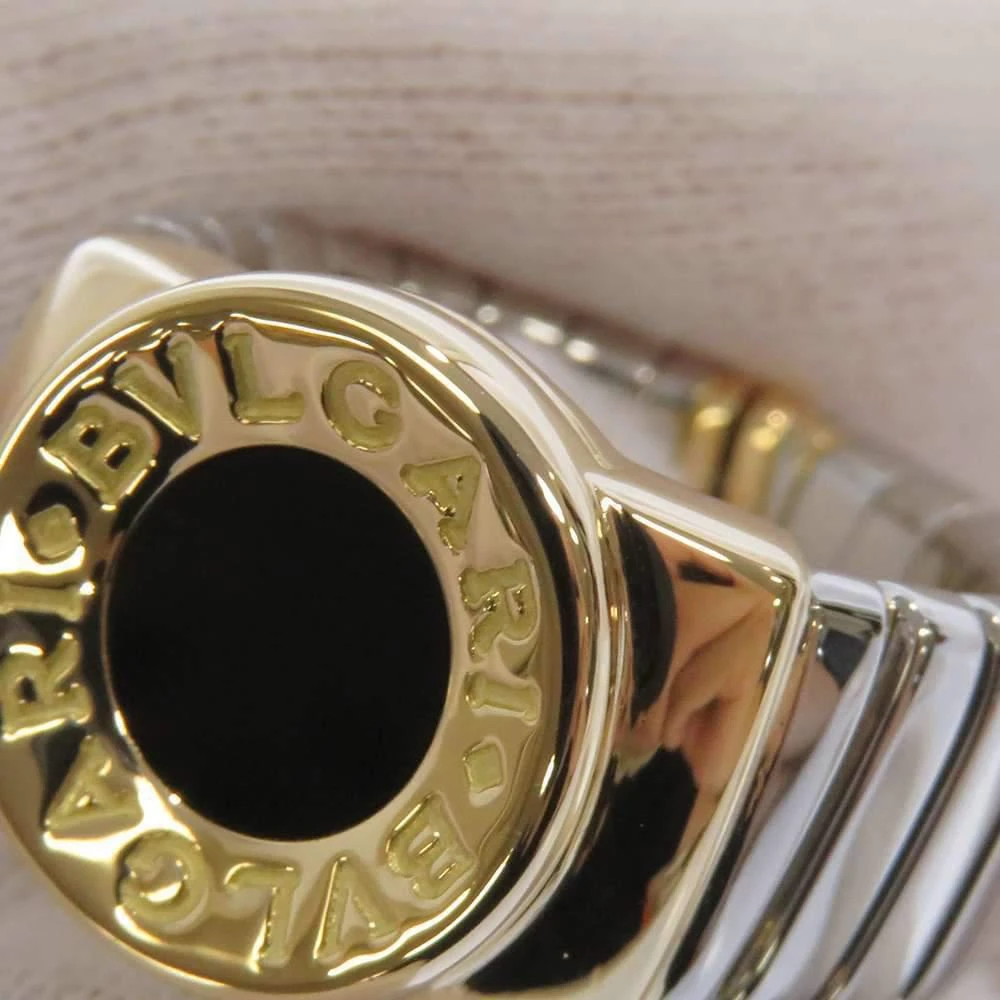 Bvlgari Tubogas 18K Yellow Gold, Stainless Steel Onyx Ring EU 51 - US 5.75  商品