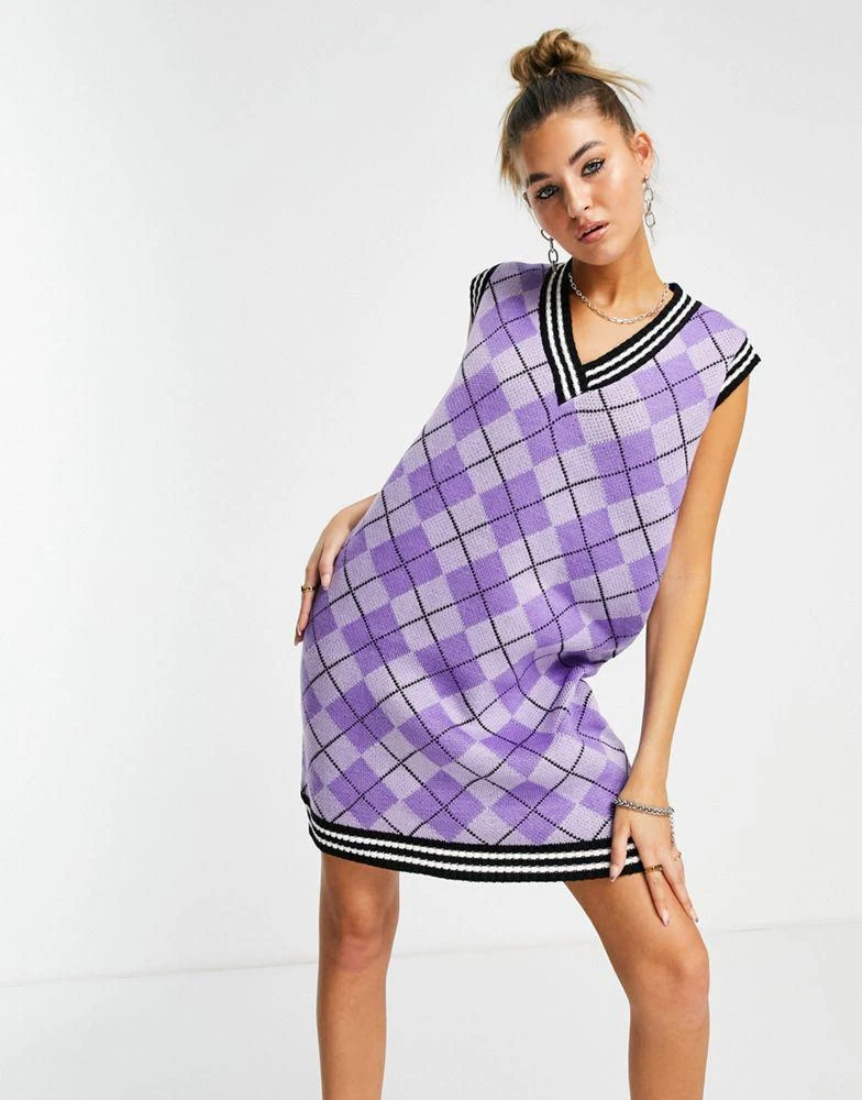 商品The Ragged Priest|The Ragged Priest purple argyle sweater vest dress,价格¥211,第1张图片