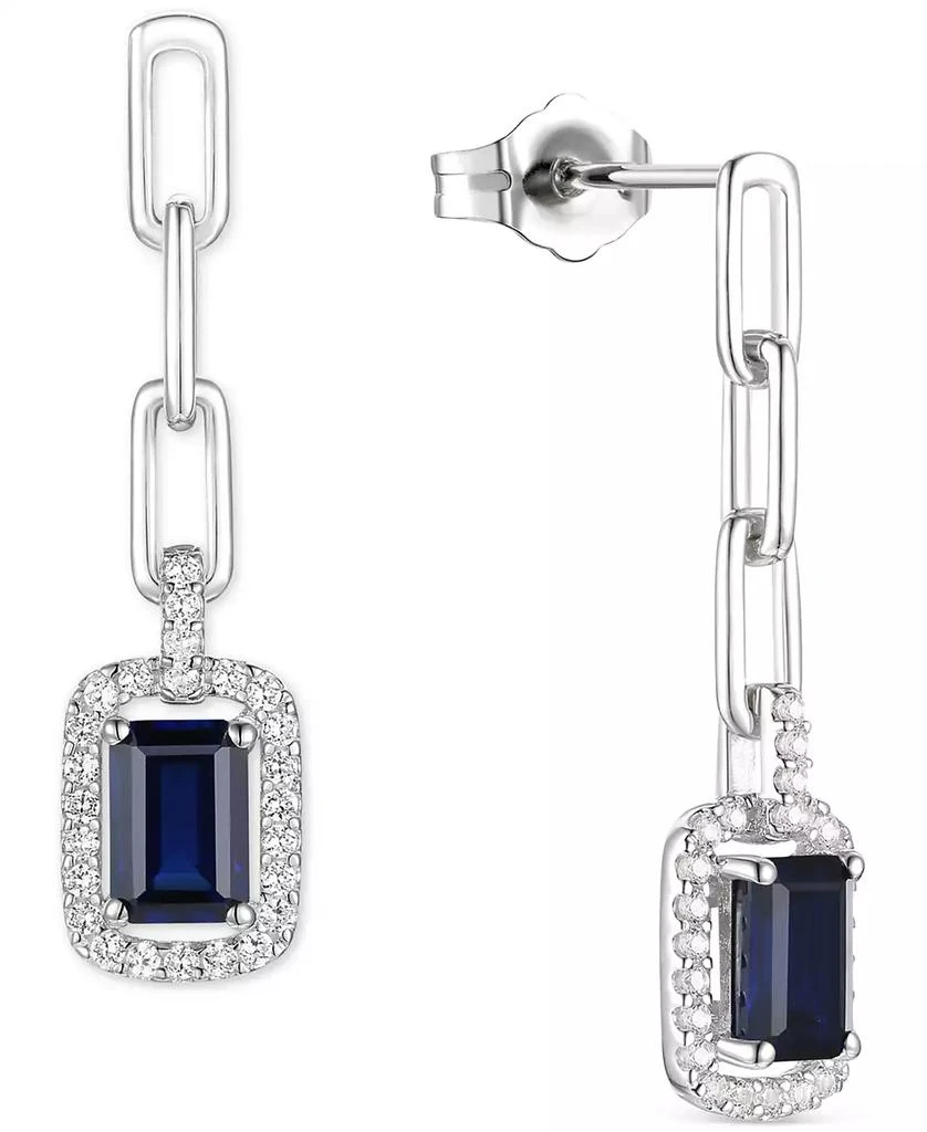 商品Macy's|2-Pc. Set Lab-Grown Sapphire (2-1/2 ct. t.w.) & Lab-Grown White Sapphire (3/8 ct. t.w.) Halo Pendant Necklace & Drop Earrings in Sterling Silver,价格¥648,第5张图片详细描述