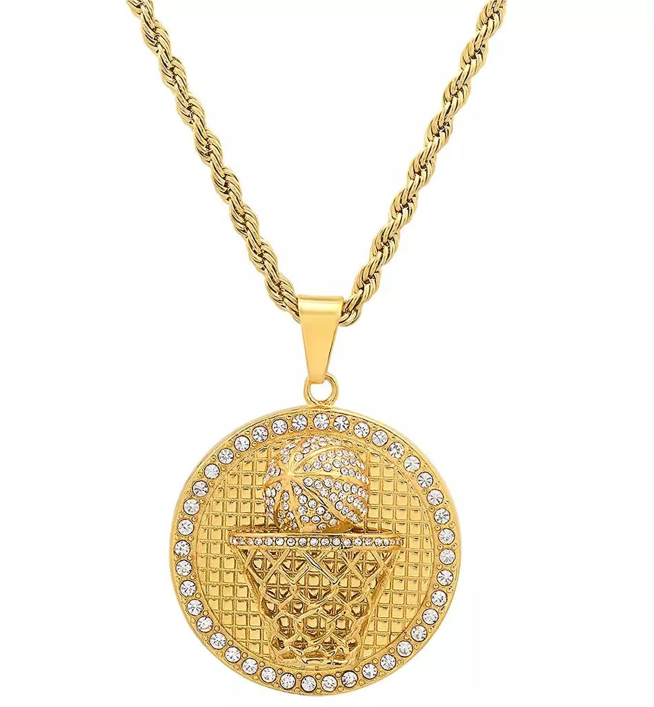 商品STEELTIME|Men's 18k Gold-Plated Stainless Steel Simulated Diamond Basketball 24" Pendant Necklace,价格¥632,第3张图片详细描述