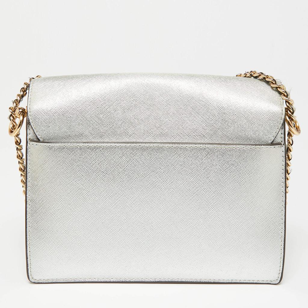 商品[二手商品] Tory Burch|Tory Burch Silver Saffiano Leather Robinson Flap Shoulder Bag,价格¥1419,第6张图片详细描述