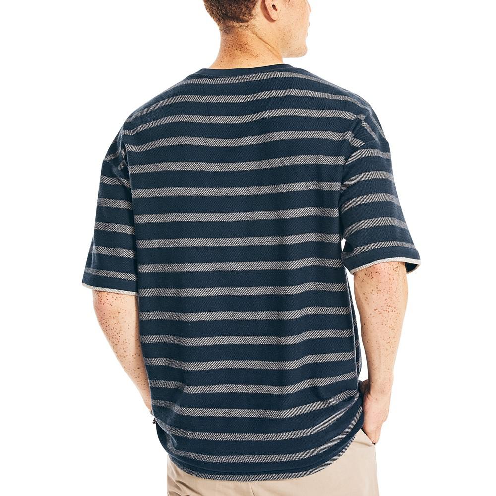 Men's Loose-Fit Oversized Crew Neck Stripe Pocket T-Shirt商品第2张图片规格展示