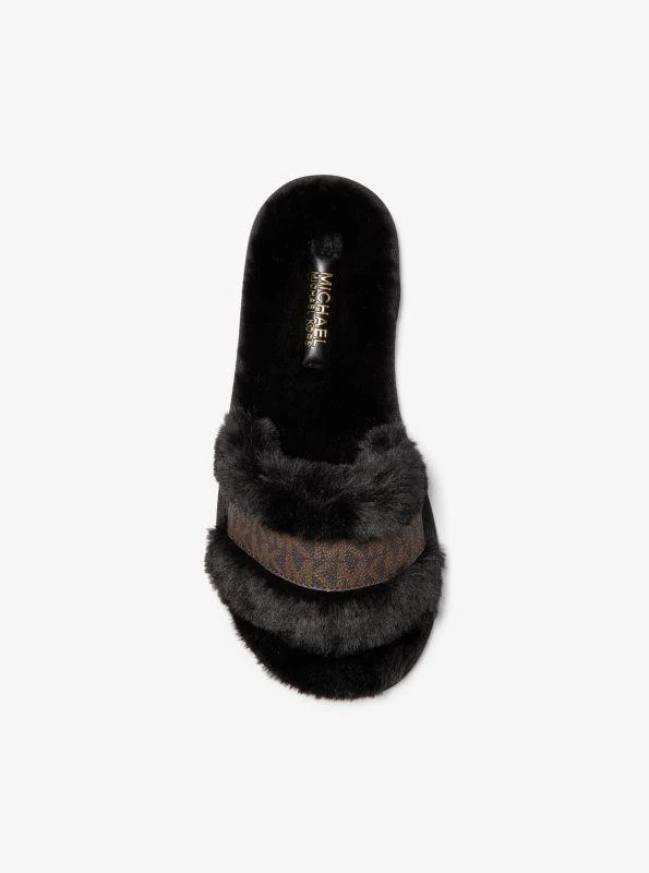 商品Michael Kors|Alexis Faux Fur and Metallic Signature Logo Slide Sandal,价格¥365,第3张图片详细描述