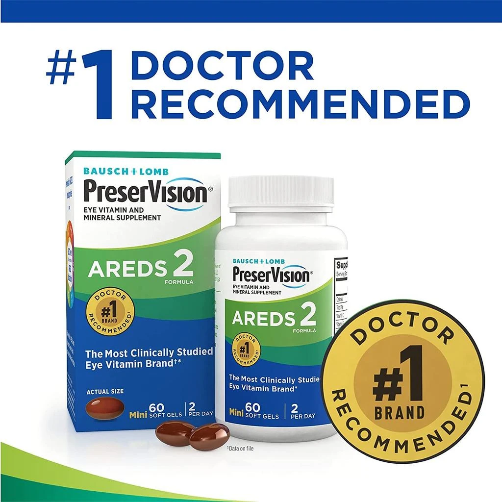 商品PreserVision|PreserVision AREDS 2 Eye Vitamin & Mineral Supplement, Contains Lutein, Vitamin C, Zeaxanthin, Zinc & Vitamin E, 60 Minigels (Packaging May Vary),价格¥167,第2张图片详细描述