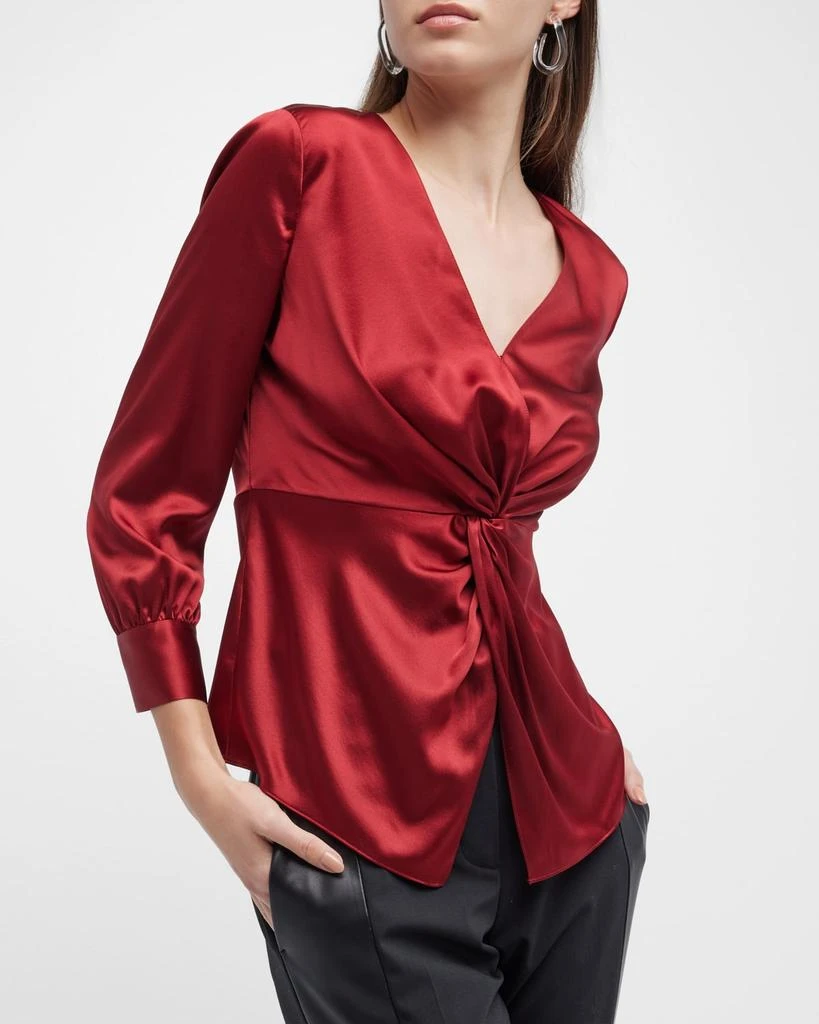 Long-Sleeve Twisted-Front Satin Blouse 商品