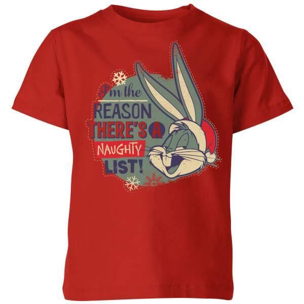 商品Looney Tunes|Looney Tunes I'm The Reason There Is A Naughty List Kids' Christmas T-Shirt - Red,价格¥111,第1张图片