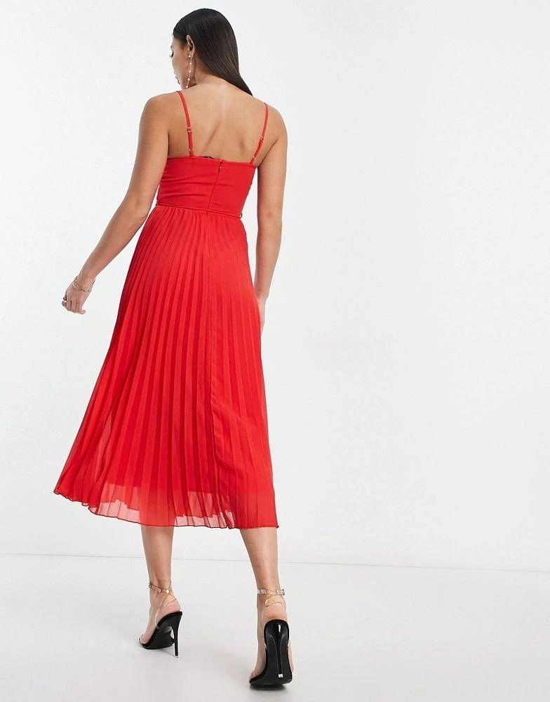 商品ASOS|ASOS DESIGN Tall twist front pleated cami midi dress with belt in red,价格¥134,第3张图片详细描述
