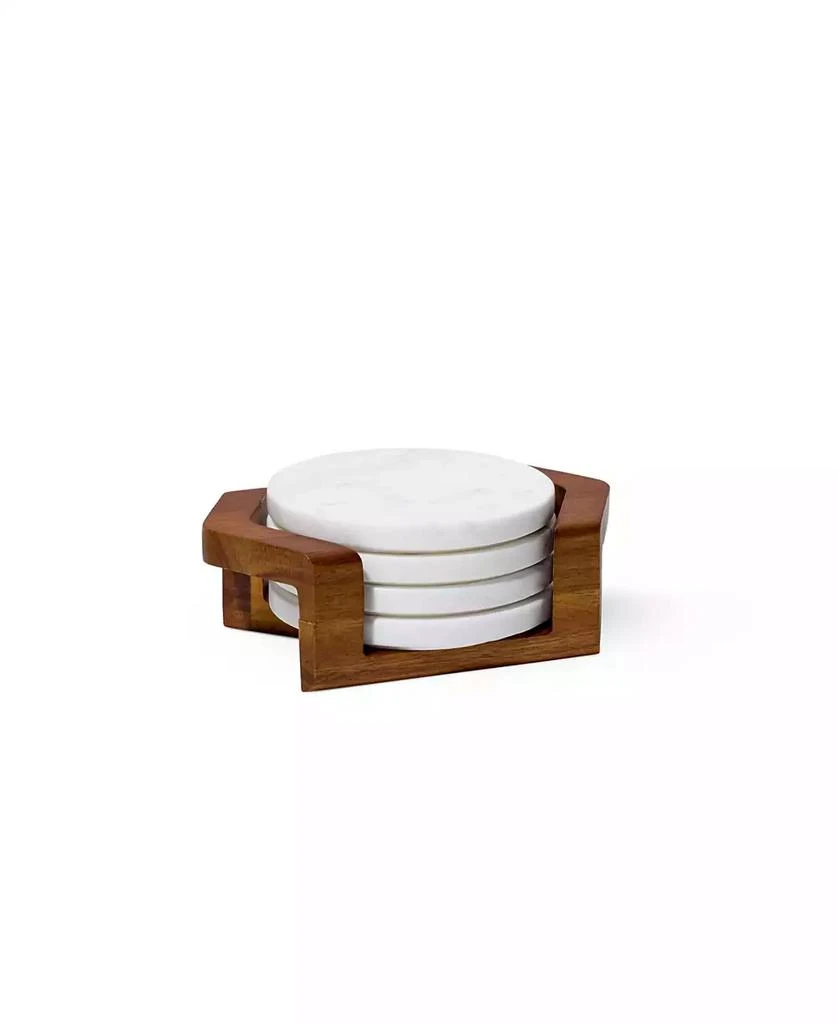商品Nambé|Chevron Coaster Set with Holder in Acacia Wood and Marble,价格¥582,第1张图片
