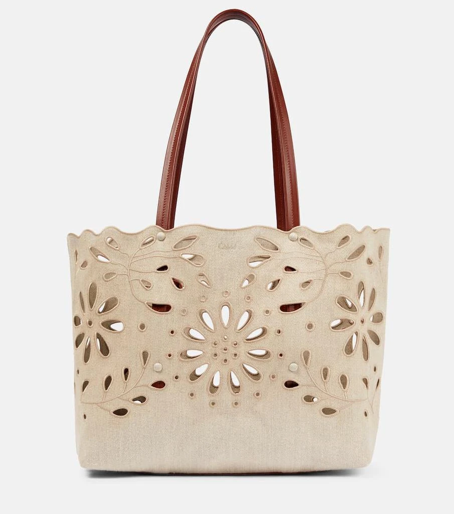 商品Chloé|Kamilla Medium broderie anglaise linen tote,价格¥9568,第1张图片