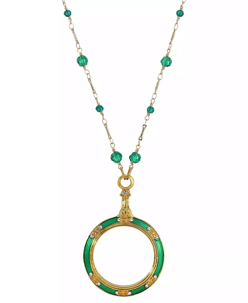 商品2028|14k Gold-Plated Green Enamel Magnifier with Glass Beads Necklace,价格¥931,第1张图片