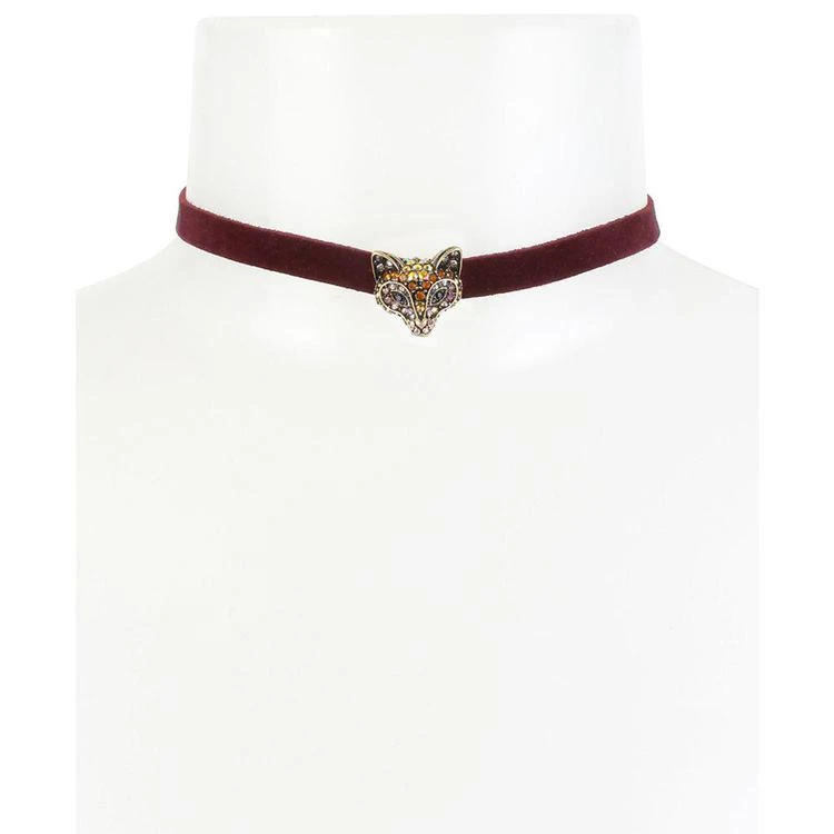 商品Betsey Johnson|Gold-Tone Pavé Fox Burgundy Velvet Choker Necklace,价格¥73,第2张图片详细描述