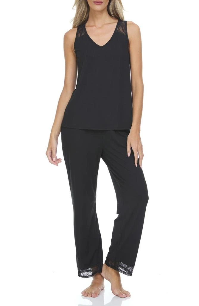 商品Flora Nikrooz|Frances Lace Trim Tank & Pants 2-Piece Pajama Set,价格¥205,第1张图片