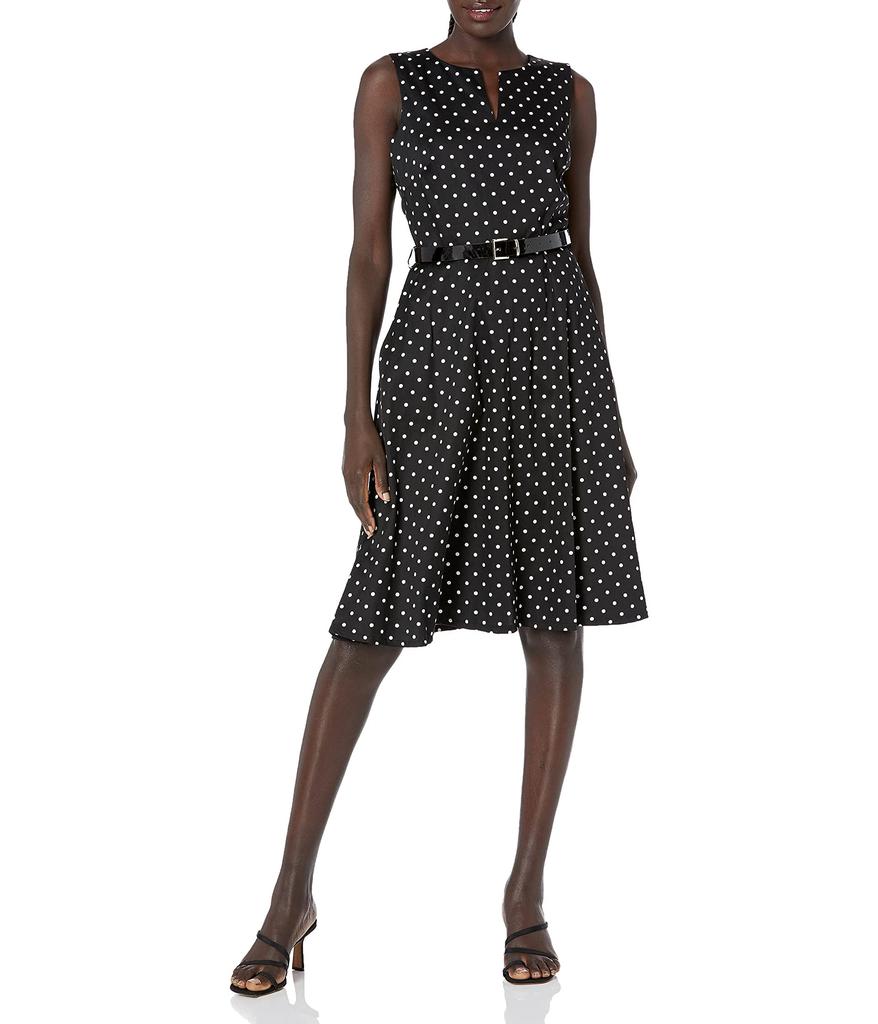 Women's Polka Dot Cotton Fit and Flare Dress商品第1张图片规格展示