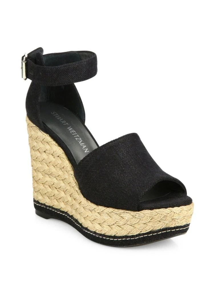 商品Stuart Weitzman|Sohojute Linen Espadrille Wedge Sandals,价格¥1365,第1张图片