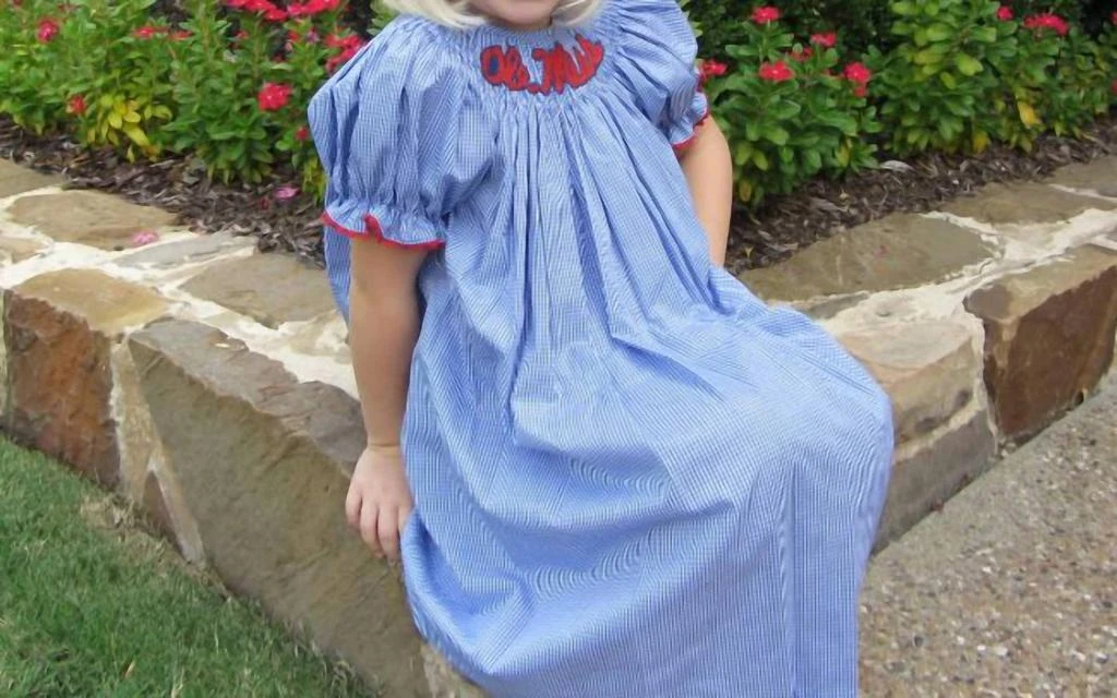 商品Vive La Fete|Ole Miss Collegiate Hand Smocked Dress In Blue,价格¥363,第1张图片