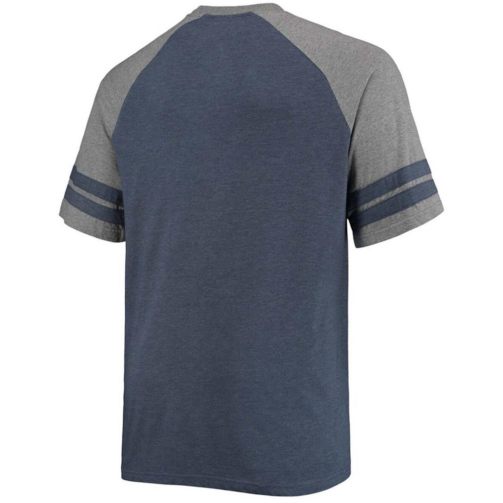 Men's Big and Tall Navy, Heathered Gray New York Giants Throwback 2-Stripe Raglan T-shirt商品第2张图片规格展示