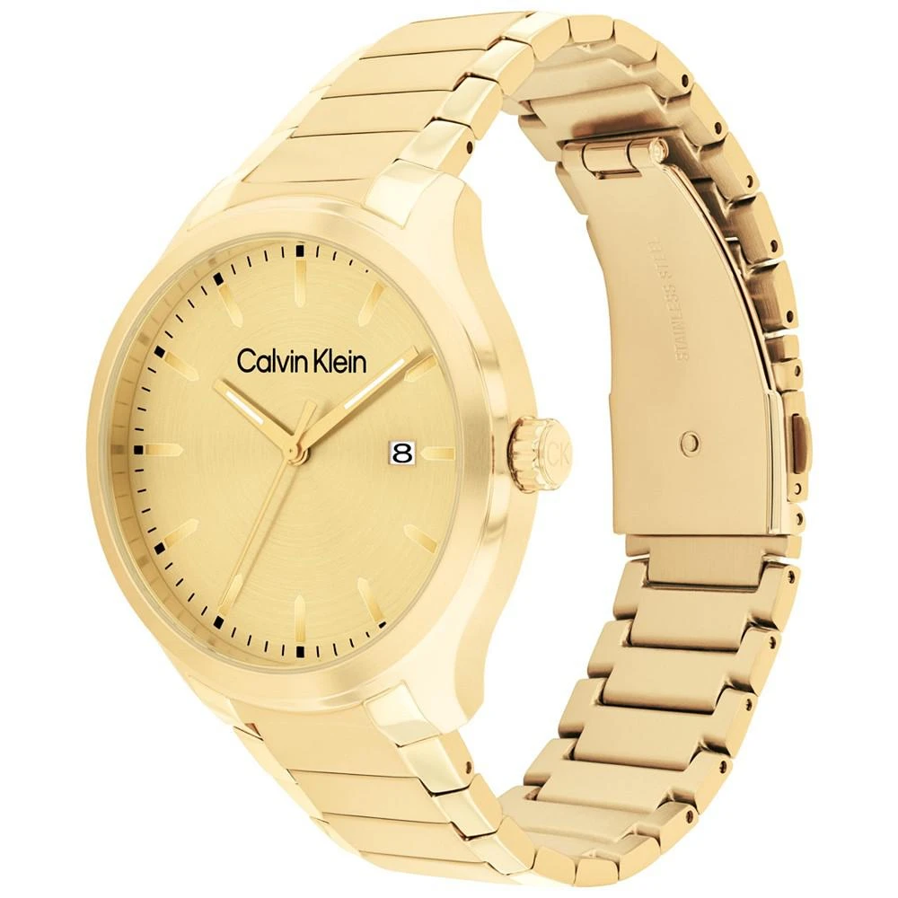 商品Calvin Klein|Men's 3H Quartz Gold-Tone Stainless Steel Bracelet Watch 43mm,价格¥1431,第2张图片详细描述
