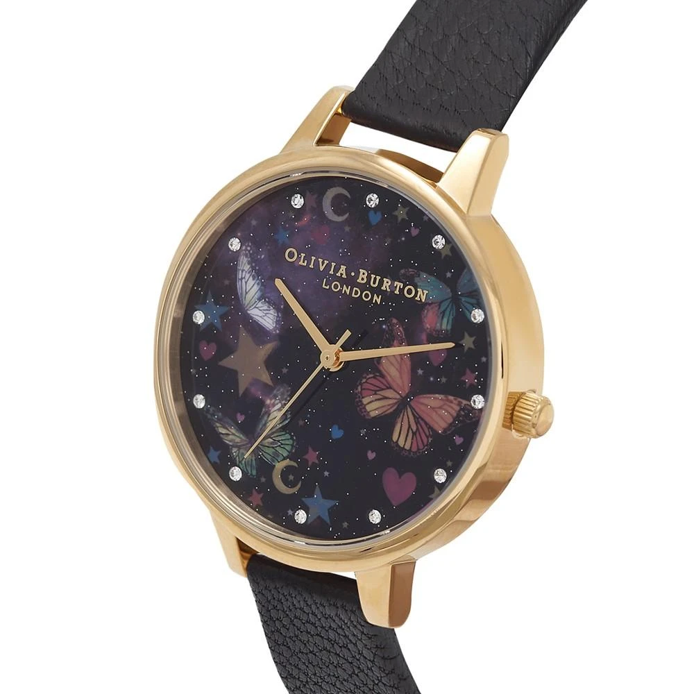 商品Olivia Burton|Olivia Burtron Women's Night Garden Black Leather Strap Watch 30mm,价格¥629,第2张图片详细描述