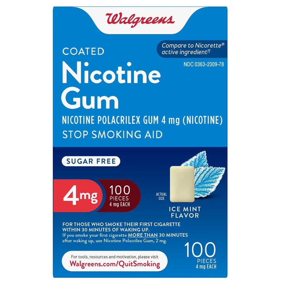商品Walgreens|Nicotine Polacrilex Coated Gum, 4 mg, Stop Smoking Aid Ice Mint,价格¥297,第1张图片