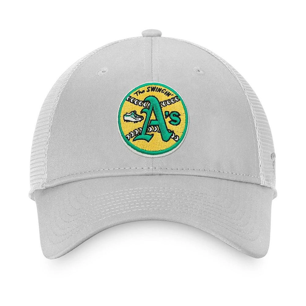 商品Fanatics|Men's Branded Gray Oakland Athletics Cooperstown Collection Core Trucker Snapback Hat,价格¥182,第2张图片详细描述