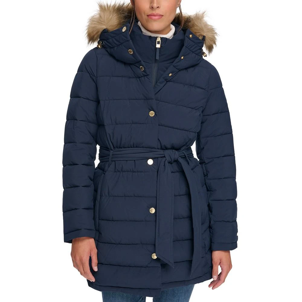 商品Tommy Hilfiger|Women's Belted Faux-Fur-Trim Hooded Puffer Coat, Created for Macy's,价格¥1123,第2张图片详细描述