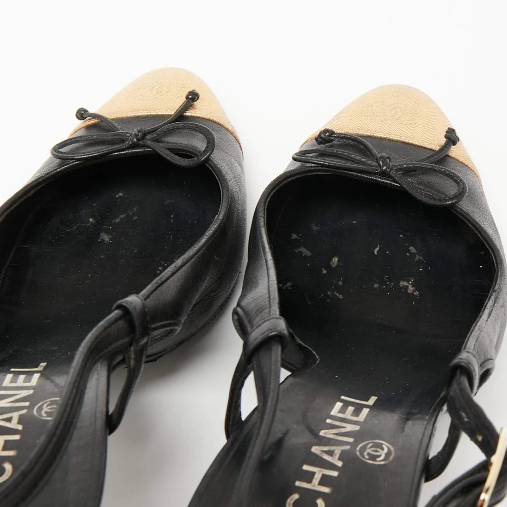 Chanel Black/Gold Leather Bow CC Cap-Toe Slingback Pumps Size 38 商品