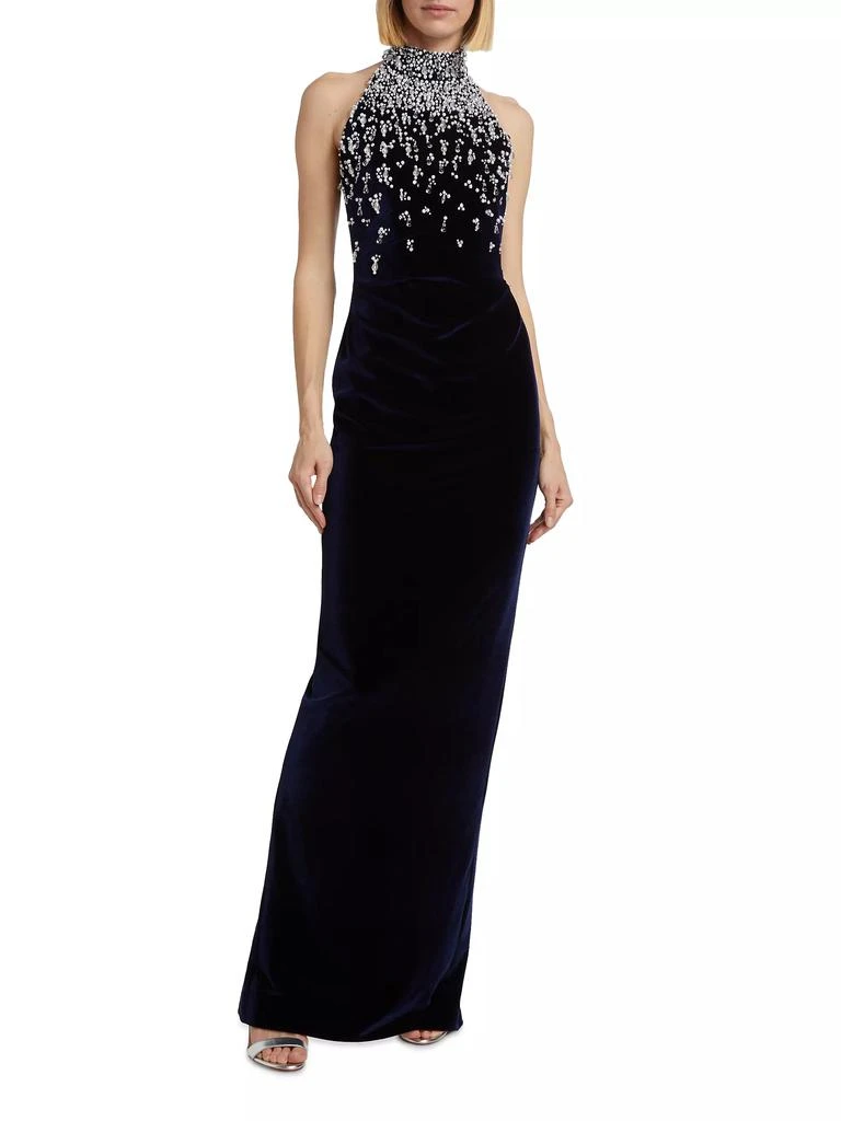 商品Pamella Roland|Beaded Velvet Halter Gown,价格¥27609,第2张图片详细描述