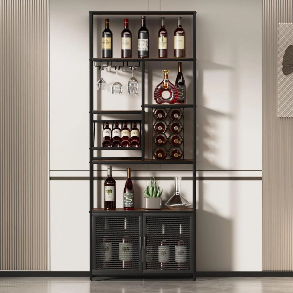 商品Streamdale Furniture|Streamdale Industrial 82.7" Freestanding Floor Wine Cabinet with Glass Rack,价格¥2139,第2张图片详细描述