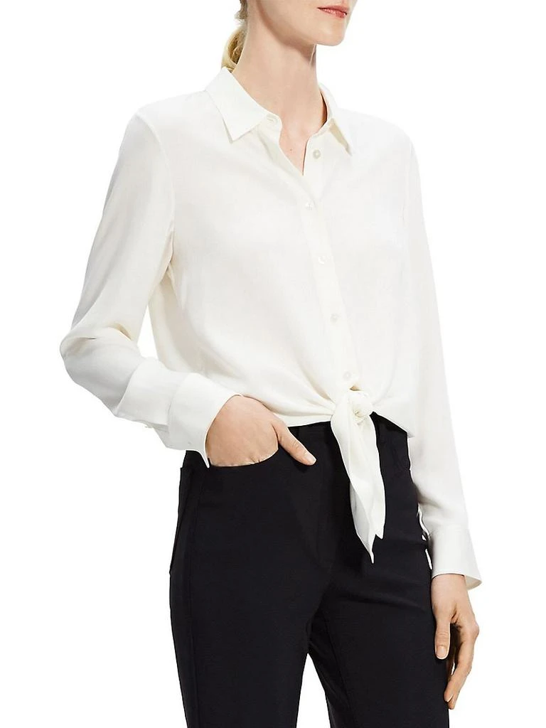 商品Theory|Silk Button-Down Tie-Waist Shirt,价格¥2648,第4张图片详细描述