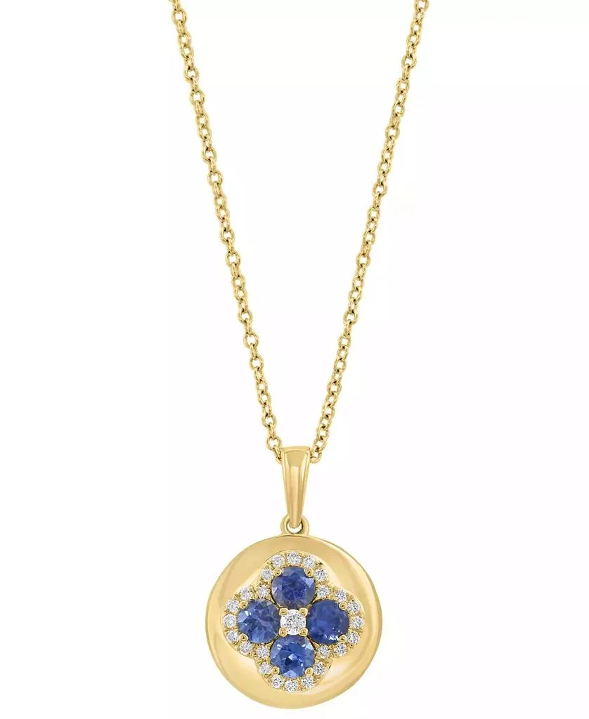 商品Effy|EFFY® Blue Sapphire (5/8 ct. t.w.) & Diamond (1/6 ct. t.w.) Flower Disc 18" Pendant Necklace in 14k Yellow Gold,价格¥7161,第3张图片详细描述