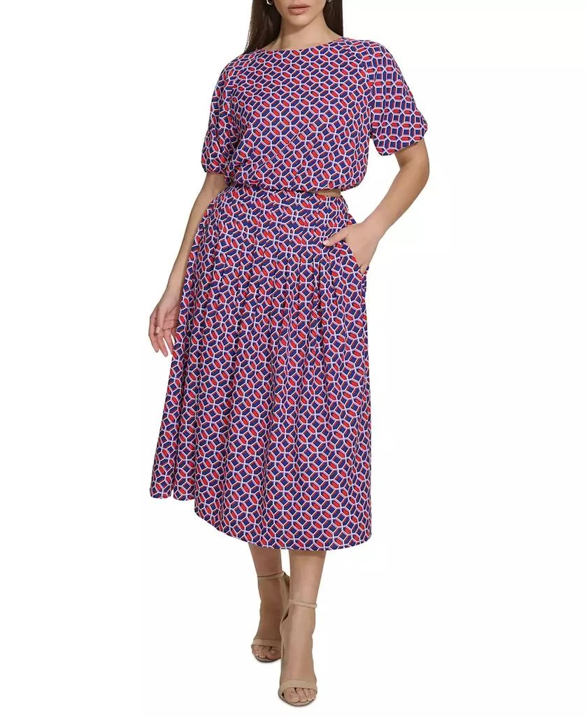 商品Kensie|Women's Geo-Print Puff-Sleeve Midi 2-Pc. Dress,价格¥383,第1张图片