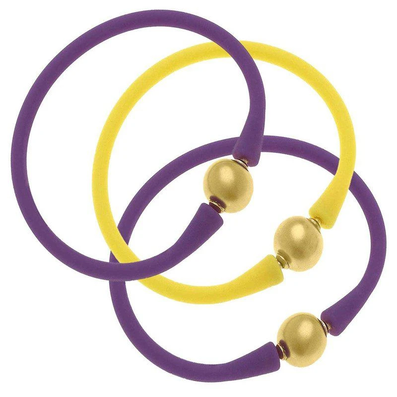 商品Canvas Style|Bali Game Day 24K Gold Bracelet Set Of 3 In Purple And Yellow,价格¥574,第1张图片