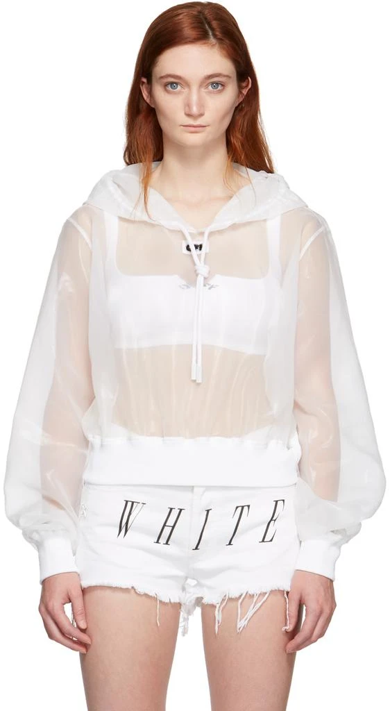 商品Off-White|White Sheer Cropped Hoodie,价格¥1915,第1张图片