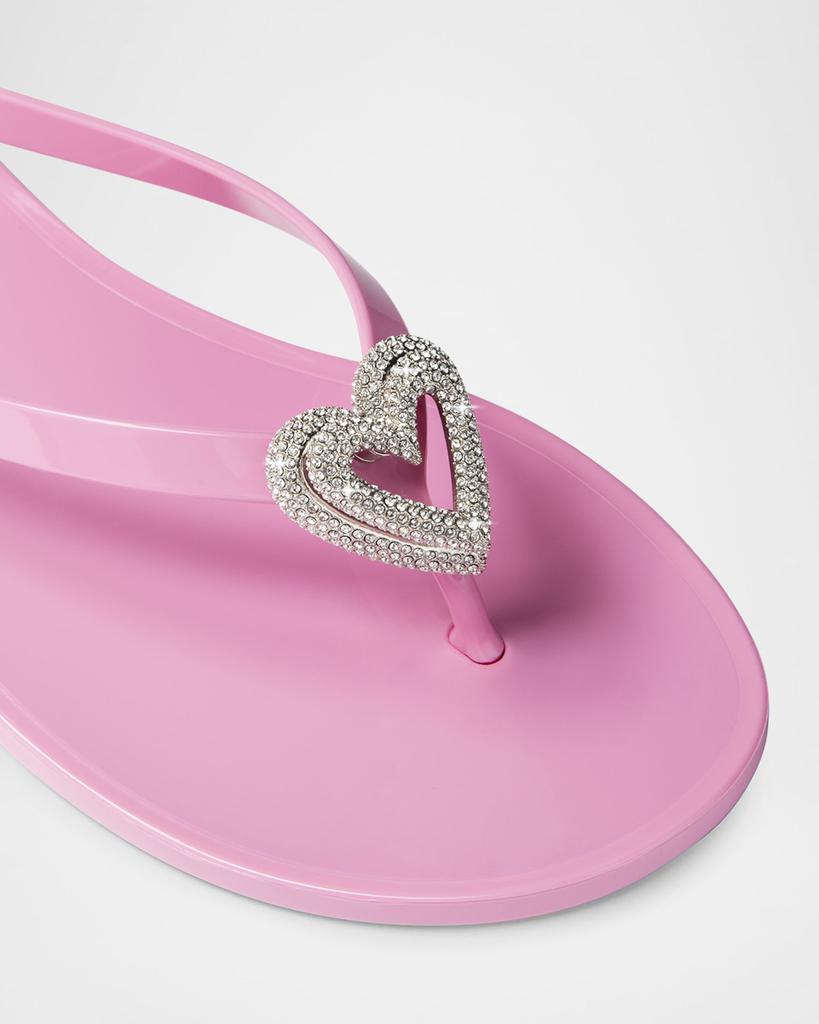 サンダル・ミュール MACH & MACH PUFFY HEART DENIM THONG SANDALS 5MM Puffy Heart embellished denim thong sandals in blue - Mach