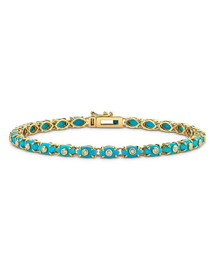 商品Sydney Evan|14K Yellow Gold Turquoise & Diamond Evil Eye Flex Bracelet,价格¥28285,第1张图片详细描述