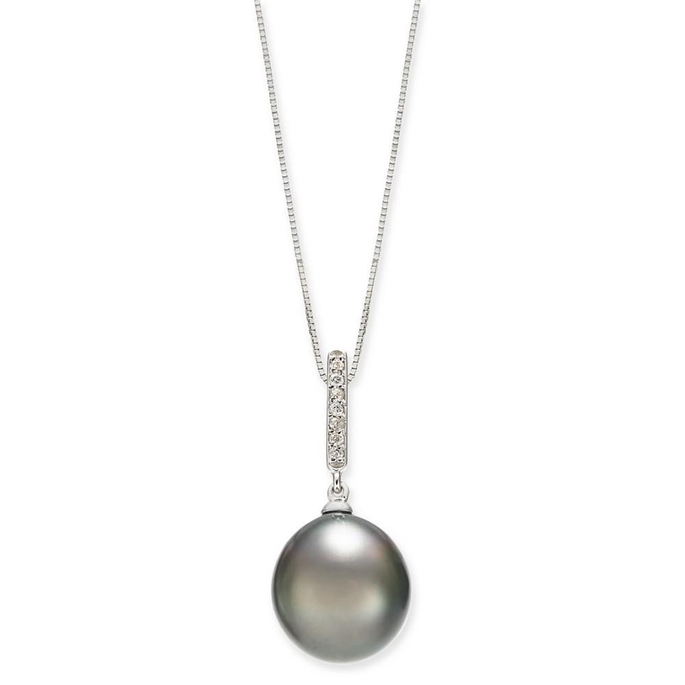 Macy's | Cultured Tahitian Pearl (10mm) & Diamond Accent 18" Pendant Necklace in 14k White Gold 4035.32元 商品图片