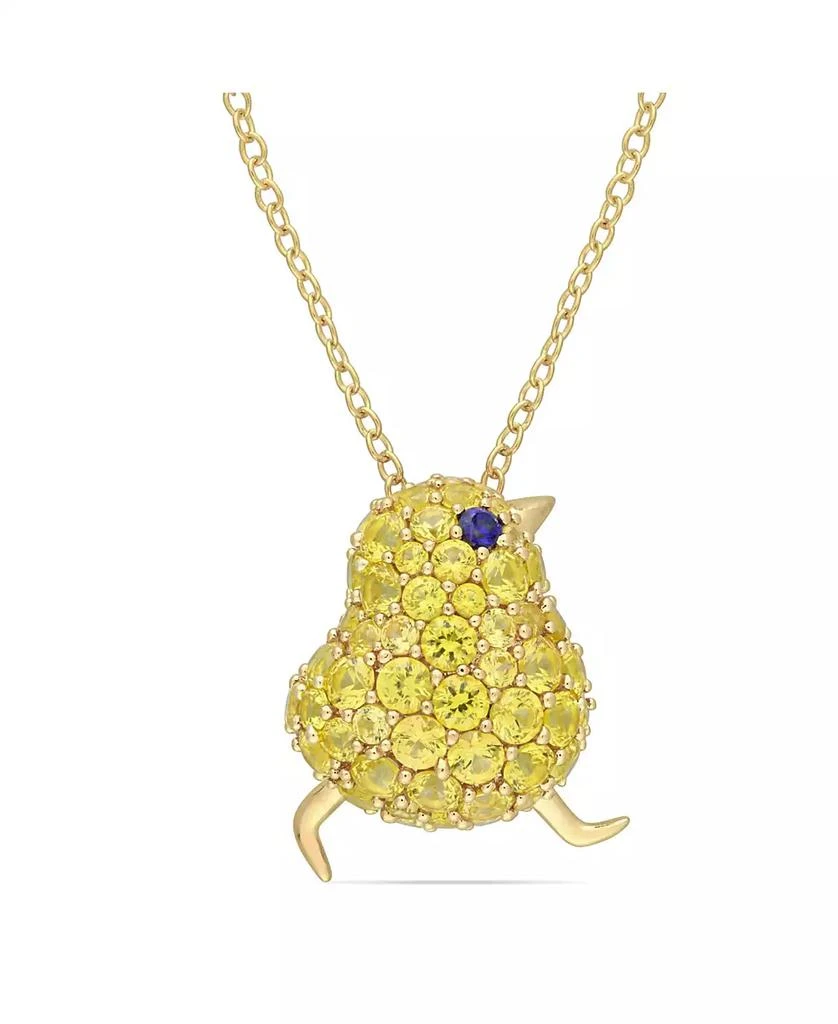 商品Macy's|Lab Grown Blue and Yellow Sapphire (3 ct. t.w.) Chick Bird Necklace in 18k Gold Over Sterling Silver,价格¥1388,第1张图片