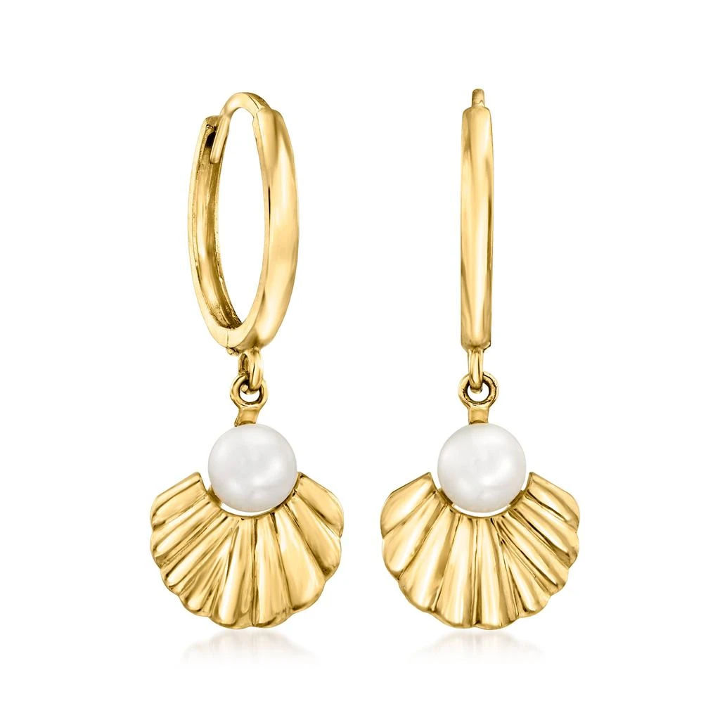 商品Ross-Simons|4-4.5mm Cultured Pearl Seashell Hoop Drop Earrings in 14kt Yellow Gold,价格¥1582,第3张图片详细描述