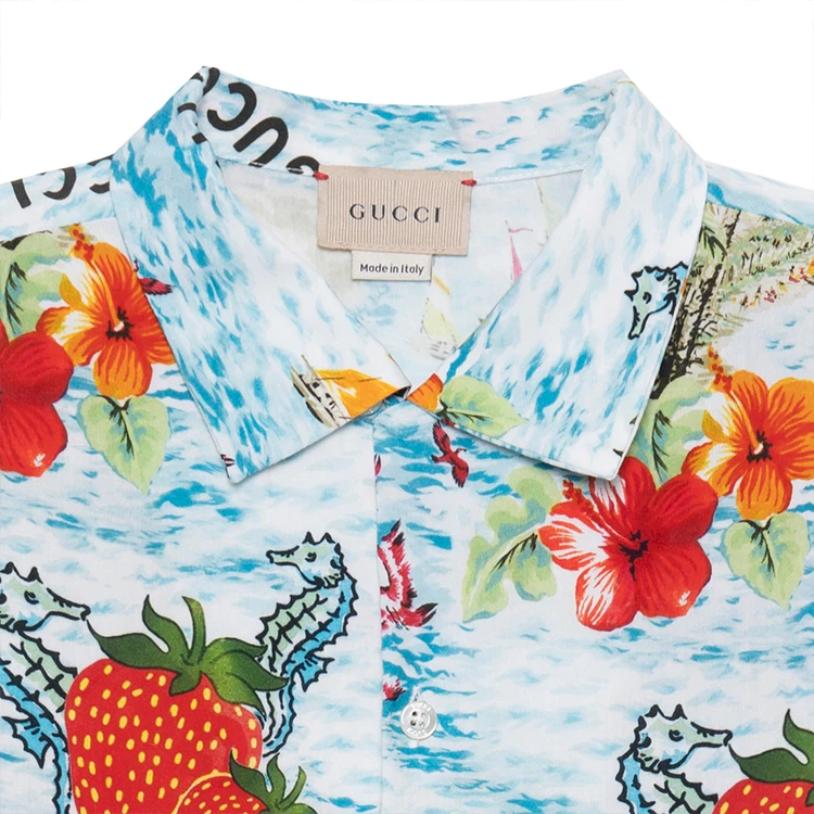 商品[国内直发] Gucci|儿童  童装 草莓奶昔花卉短袖防晒衬衫 男童 花色,价格¥1118,第7张图片详细描述