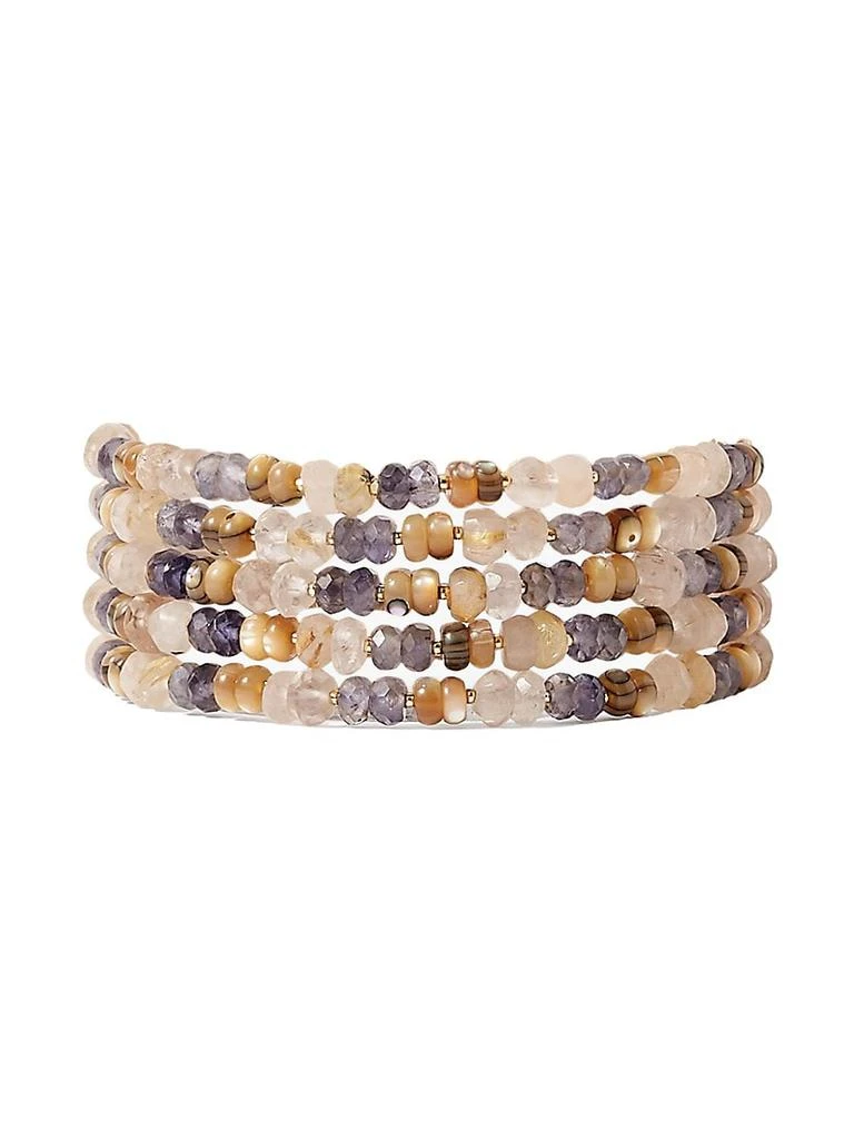 商品Chan Luu|Naked 18K Gold-Plate, Iolite, Abalone & Rutilated Quartz Wrap Bracelet,价格¥1828,第2张图片详细描述