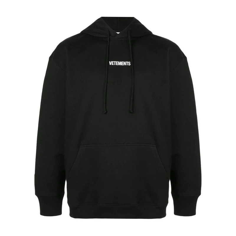 商品Vetements|VETEMENTS 男士黑色连帽卫衣黑色字母徽标细节 UAH20TR725-BLACK,价格¥2207,第1张图片