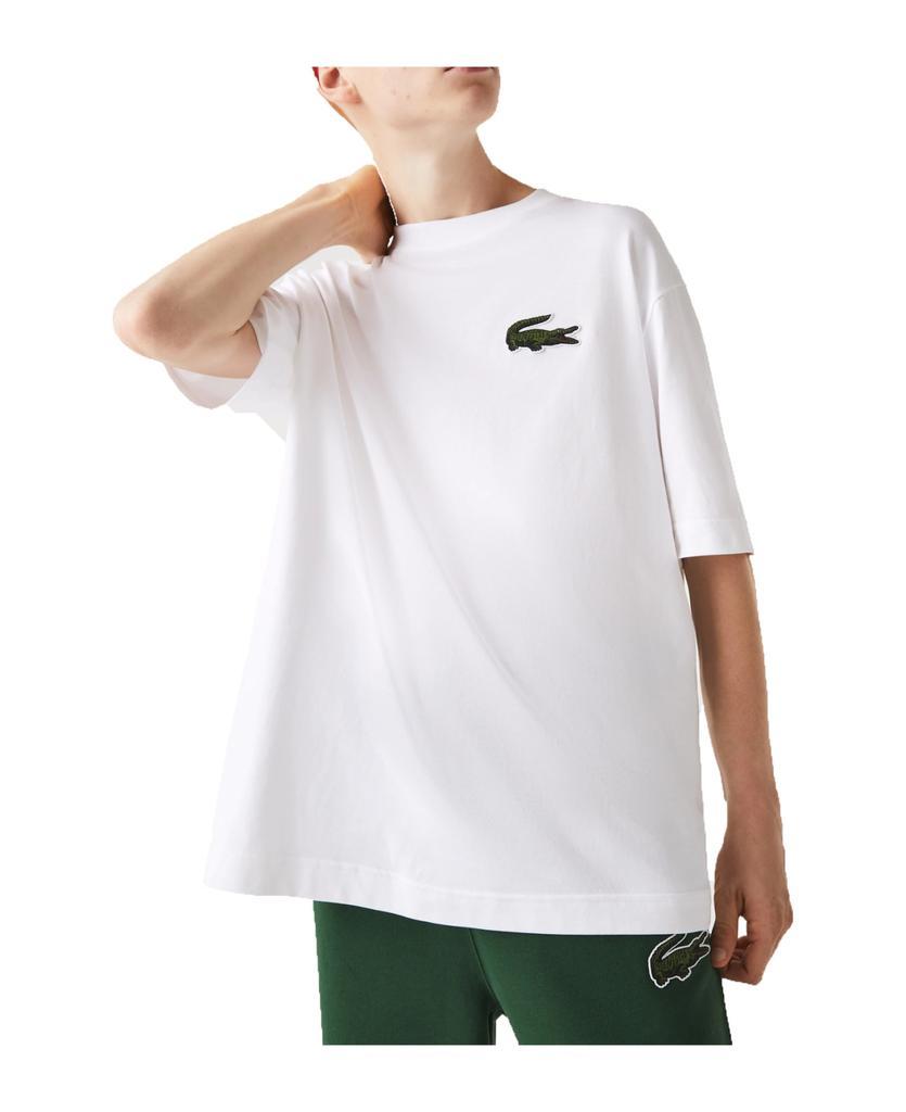 商品Lacoste|T-shirt White Cotton Oversized T-shirt With Big Crocodile Patch.,价格¥808,第4张图片详细描述