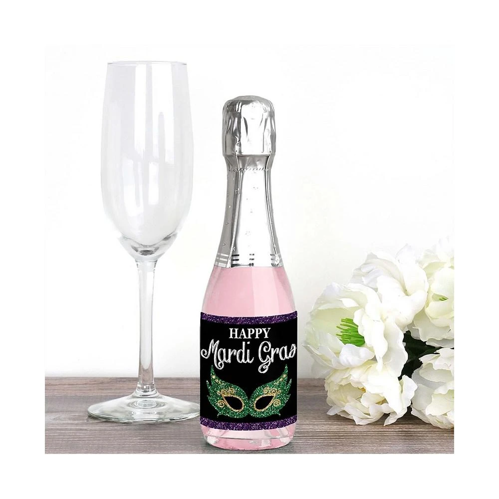 商品Big Dot of Happiness|Mardi Gras - Mini Wine Bottle Label Stickers - Masquerade Party Favor Gift 16 Ct,价格¥105,第2张图片详细描述