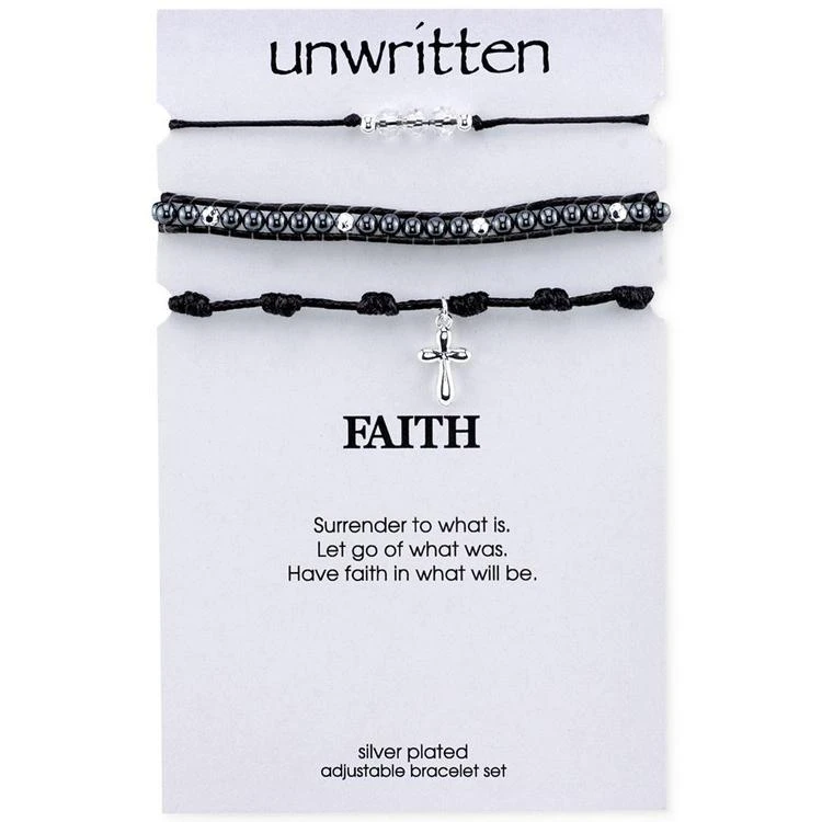 商品Unwritten|Two-Tone 3-Pc. Set Black Cord Cross Beaded Slider Bracelets,价格¥67,第2张图片详细描述