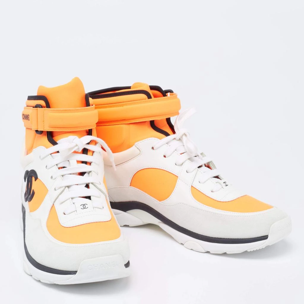 商品[二手商品] Chanel|Chanel Orange/Grey Suede And Leather CC High Top Sneakers Size 42,价格¥9295,第4张图片详细描述